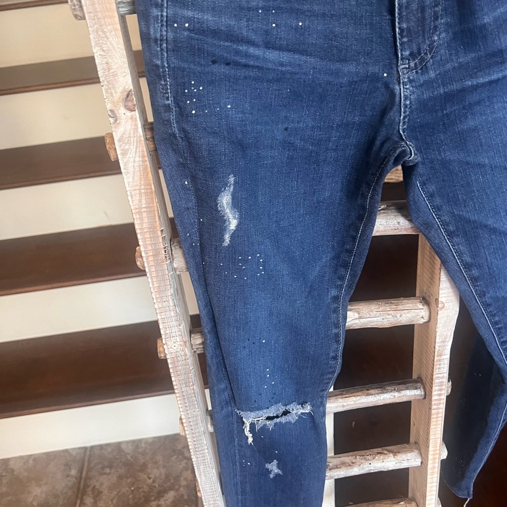 Ag Adriano Goldschmied Blue Skinny Jeans with Distressing